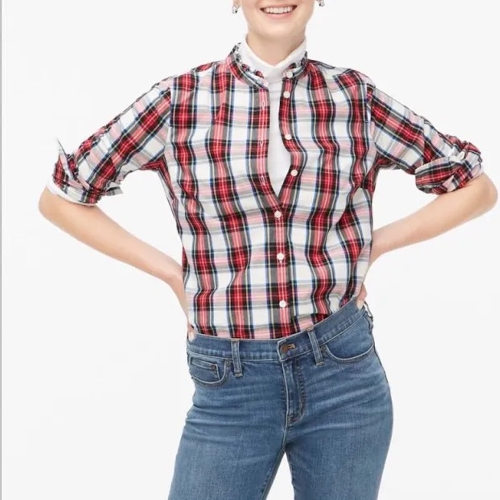 J. Crew Plaid Ruffle Collar Button Down Shirt | J. Crew Tartan Button Down